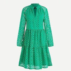 NWT- Tiered popover dress in embroidered eyelet - Green